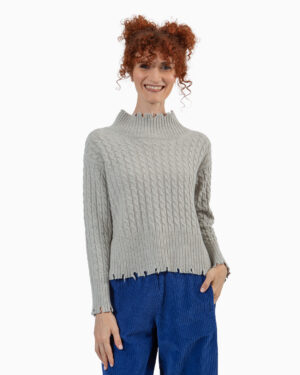 maglione treccia grigio