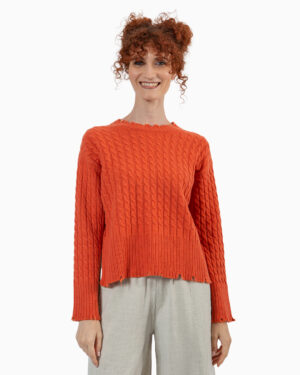 maglione treccia arancio