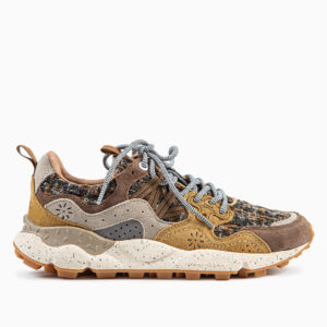 flower mountain yamano uni suede/woolen brown cognac beige